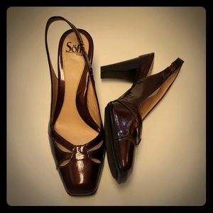 Sofft butterfly brown patent slingback heel
